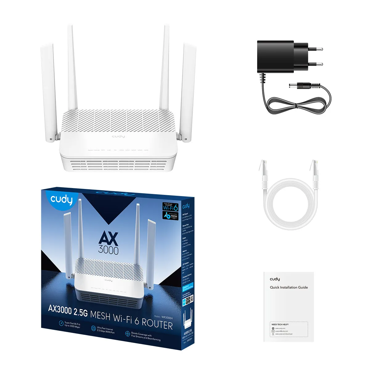 Cudy WR3000H Router, Wi-Fi 6, AX3000, Dual-band, with 2.5G WAN, Black