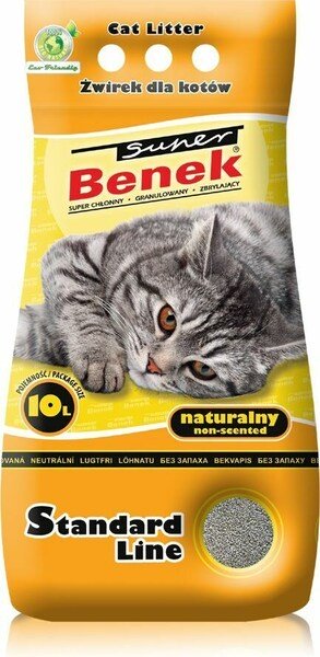 Super Benek Standard Natural bentonit klumpbildande kattsand, oparfymerad, dammfri, 10 l