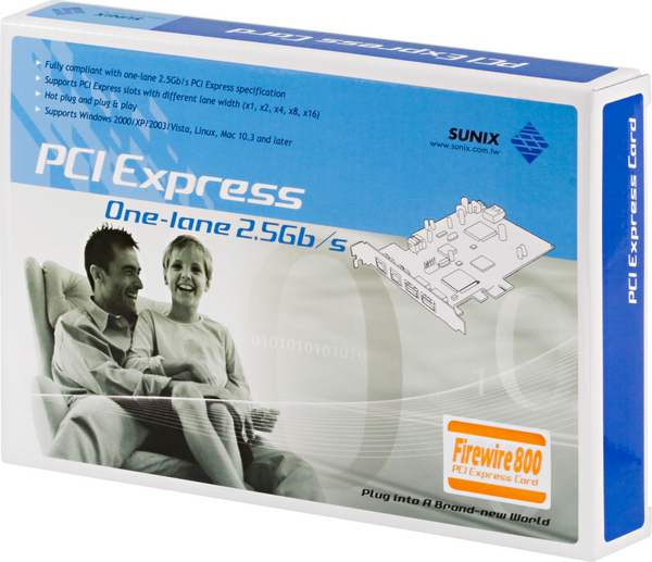 SUNIX PCI-Express kortti, Firewire 400/800 2xBeta, 2x6-pin(1sis/1 ulk)