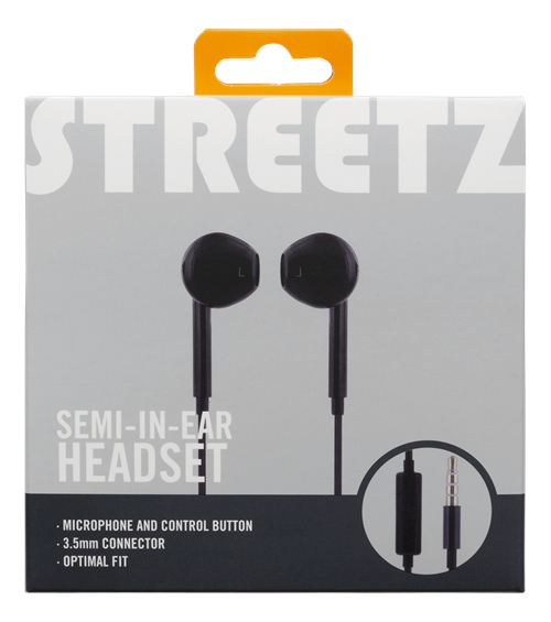 STREETZ Semi-in-ear headset, media/answer button, 3.5 mm, black