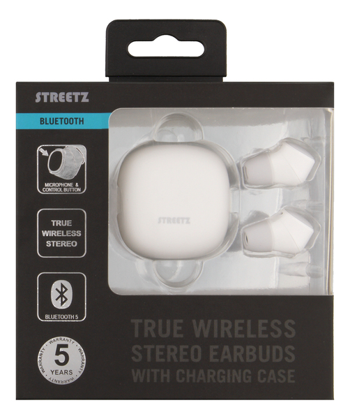 STREETZ True Wireless Stereo in-ear, IPX6, charge case, white