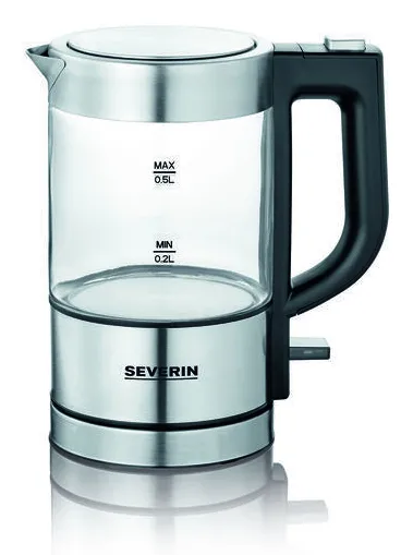 Severin WK 3472 kettle, 0.5L, 1100W, Glass/Stainless steel/Black