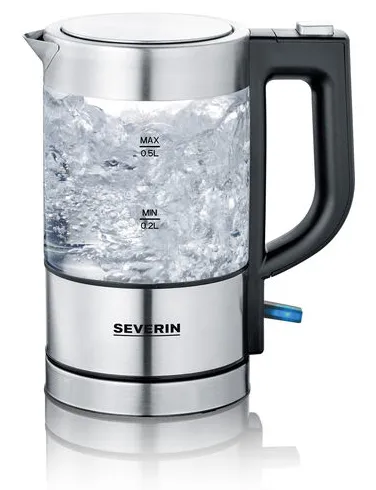 Severin WK 3472 kettle, 0.5L, 1100W, Glass/Stainless steel/Black