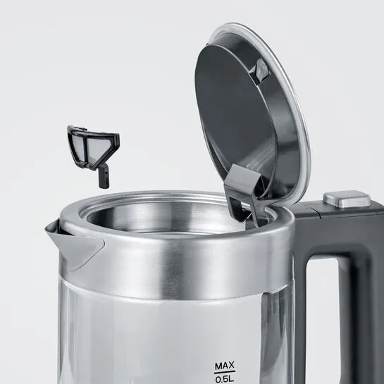 Severin WK 3472 kettle, 0.5L, 1100W, Glass/Stainless steel/Black