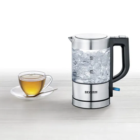 Severin WK 3472 kettle, 0.5L, 1100W, Glass/Stainless steel/Black