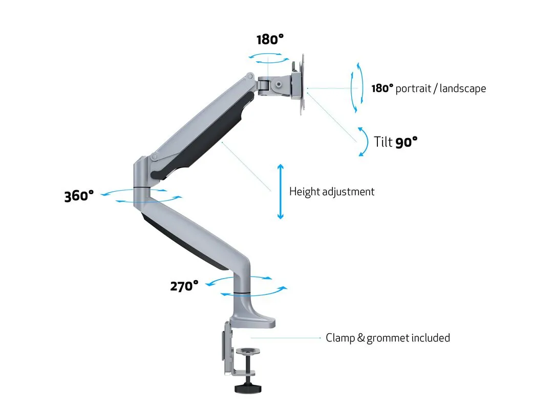 Multibrackets M Deskmount Spring Single, -skrivbordsf&auml;ste, silver, 15&quot;-27&quot;, 10kg