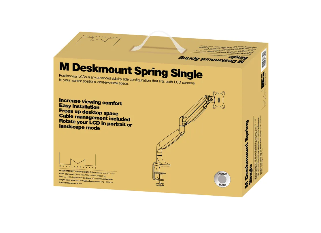 Multibrackets M Deskmount Spring Single, -skrivbordsfäste, silver, 15"-27", 10kg