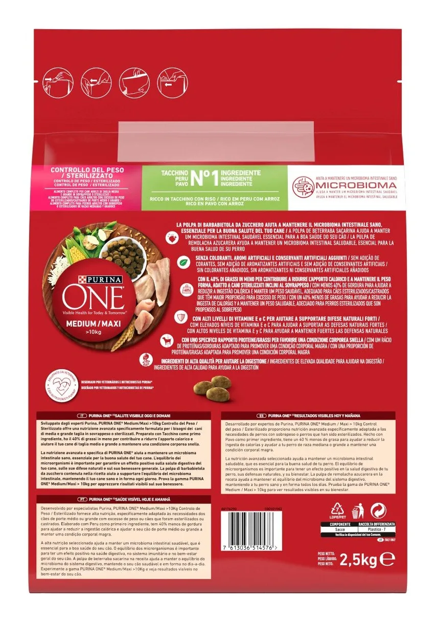 Purina ONE Medium/Maxi Weight Control Sterilised Turkey & Rice, Dry food for dogs, Adult, 2.5kg