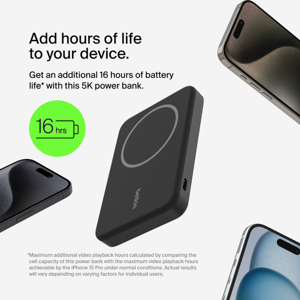 Belkin BoostCharge Qi2 MagSafe 5K 15W - power bank, Black