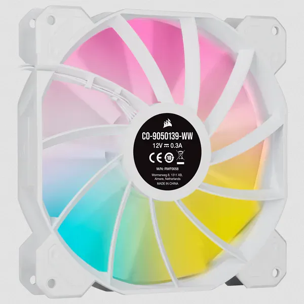 Corsair SP140 RGB ELITE, 140mm, PWM, Hydraulic Bearing, RGB Fan Kit, 2-pack, White