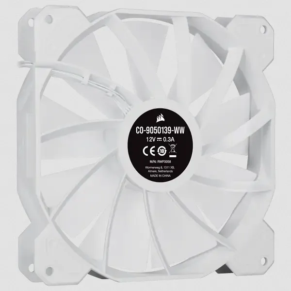 Corsair SP140 RGB ELITE, 140mm, PWM, Hydraulic Bearing, RGB Fan Kit, 2-pack, White