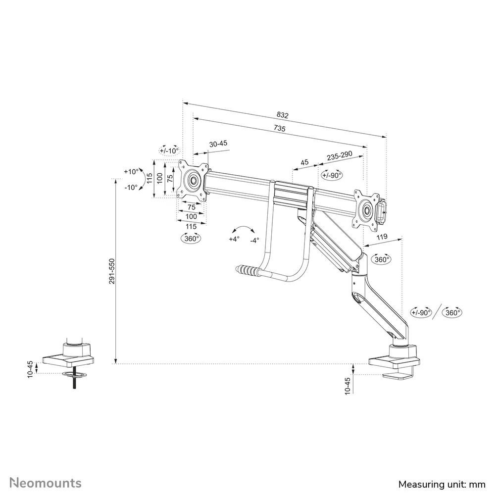 Neomounts by Newstar DS75-450BL2, -skrivbordsf&auml;ste, 17&quot;-32&quot;, 8kg, svart