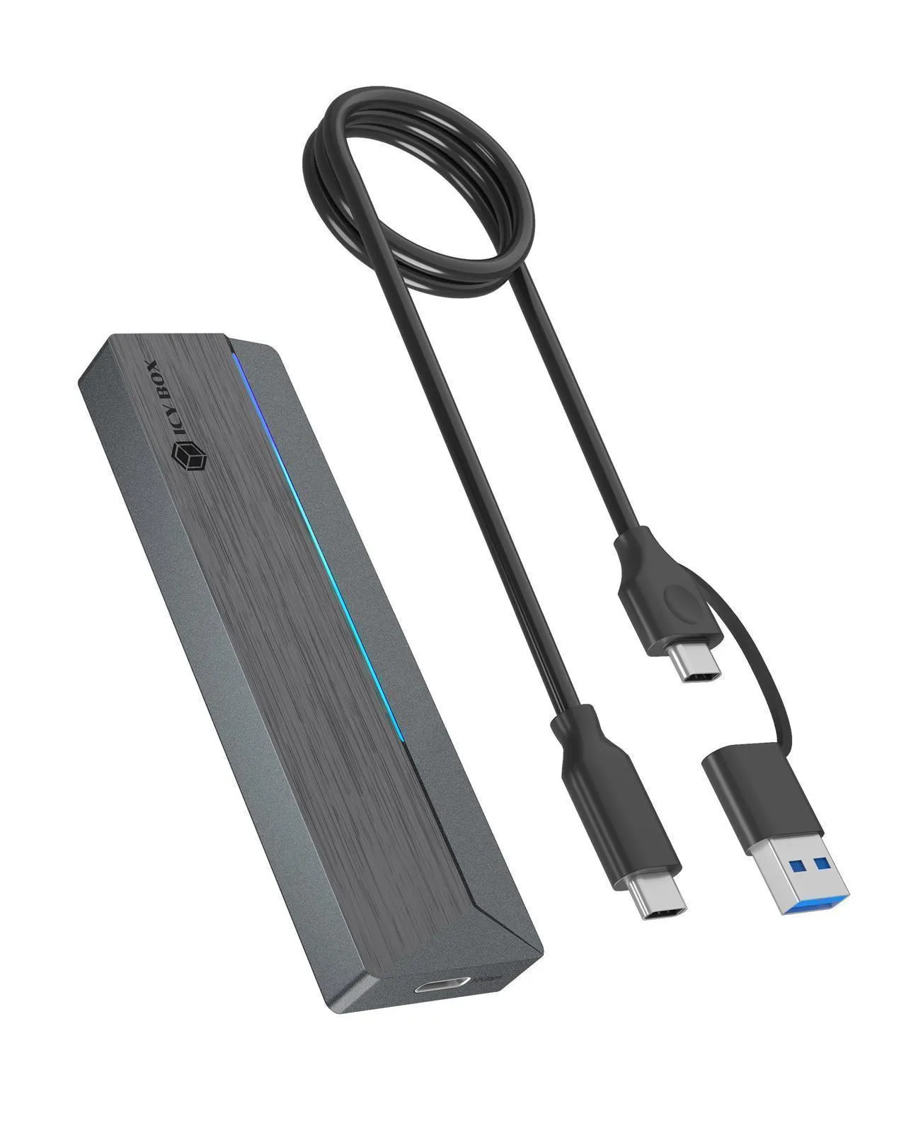 ICY BOX IB-1826MCL-CU31 M.2 NVMe/SATA SSD -kotelo, USB-C, USB 3.2 Gen 2, RGB-valaistus, harmaa