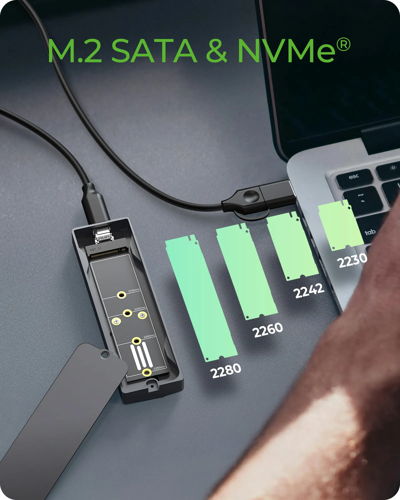 ICY BOX IB-1826MCL-CU31 M.2 NVMe/SATA SSD -kotelo, USB-C, USB 3.2 Gen 2, RGB-valaistus, harmaa