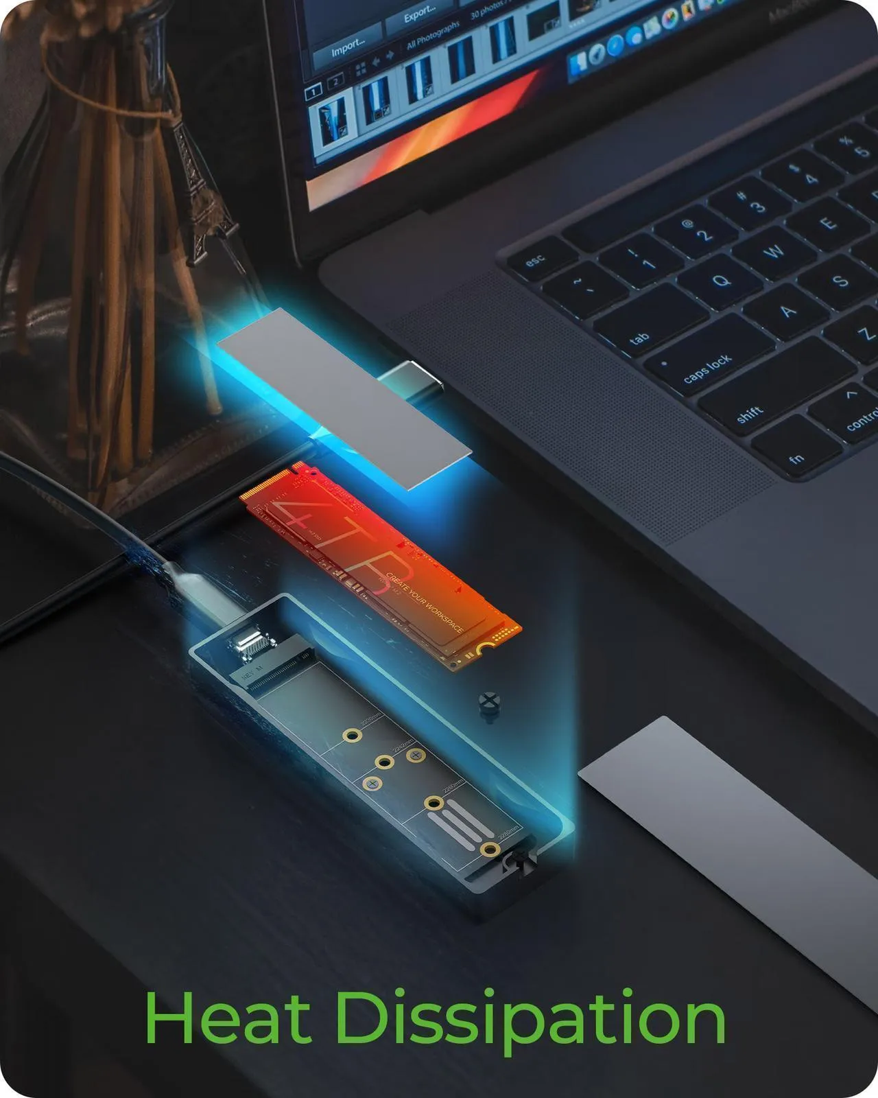 ICY BOX IB-1826MCL-CU31 M.2 NVMe/SATA SSD -kotelo, USB-C, USB 3.2 Gen 2, RGB-valaistus, harmaa
