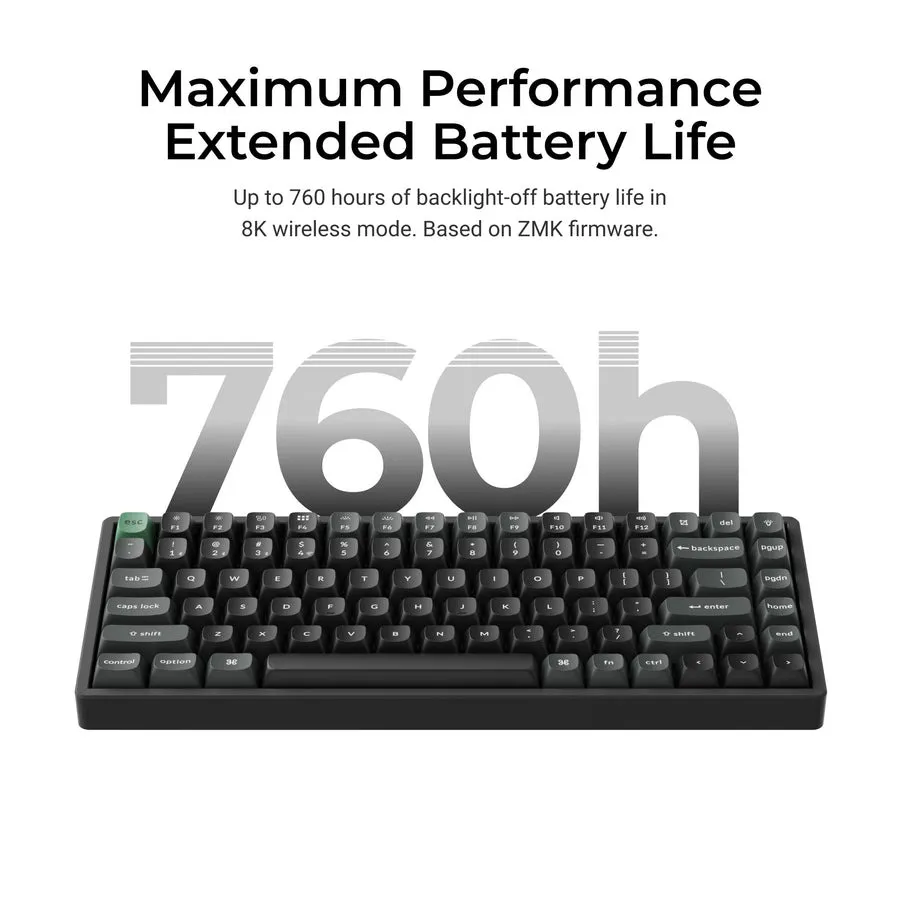 Keychron K2 Ultra 8K tr&aring;dl&ouml;st mekaniskt tangentbord, Apex Brown, svart