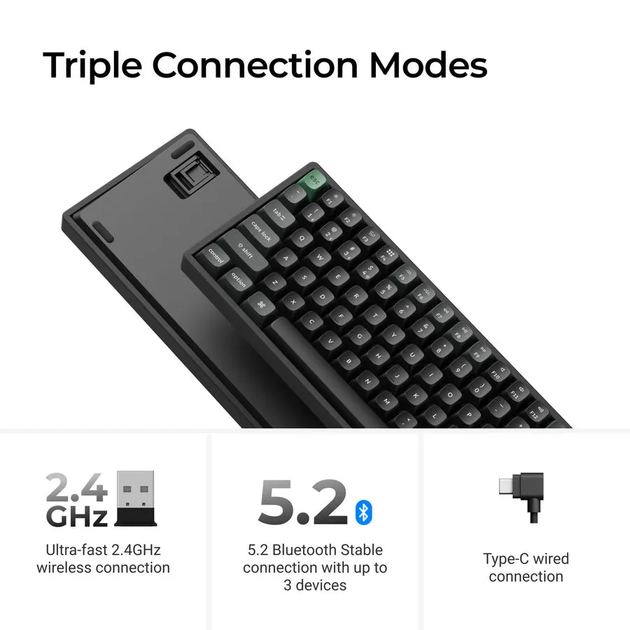 Keychron K2 Ultra 8K tr&aring;dl&ouml;st mekaniskt tangentbord, Apex Brown, svart