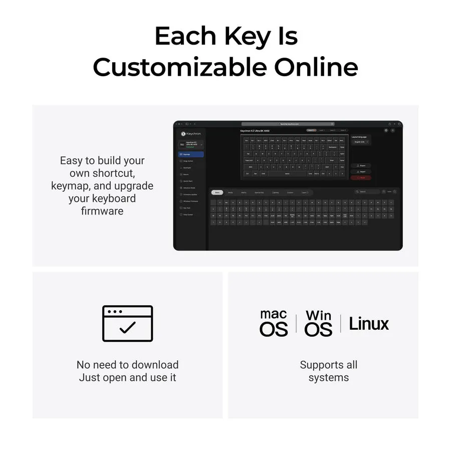 Keychron K2 Ultra 8K tr&aring;dl&ouml;st mekaniskt tangentbord, Apex Brown, svart