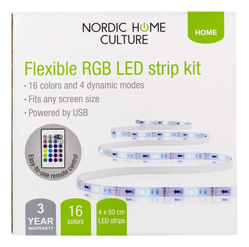 EPZI LED-strip, 4x50cm, 12 different colours, RGB, Remote control, USB