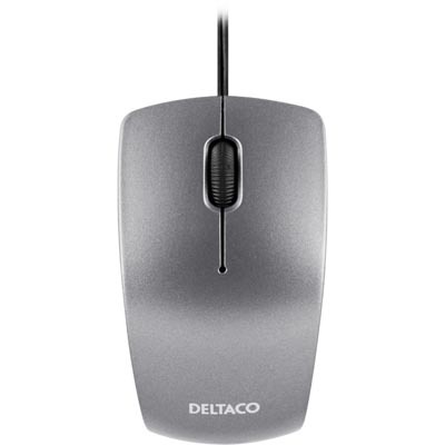 DELTACO optinen minihiiri, 800 DPI, 1,5m, USB, harmaa/musta
