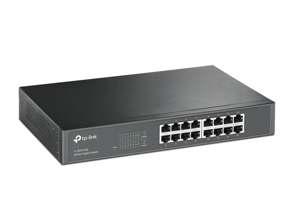 TP-Link nätverksswitch, 16-ports 10/100/1000Mbps, RJ45, metall, 19"
