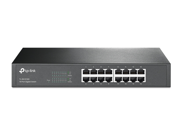 TP-Link nätverksswitch, 16-ports 10/100/1000Mbps, RJ45, metall, 19"
