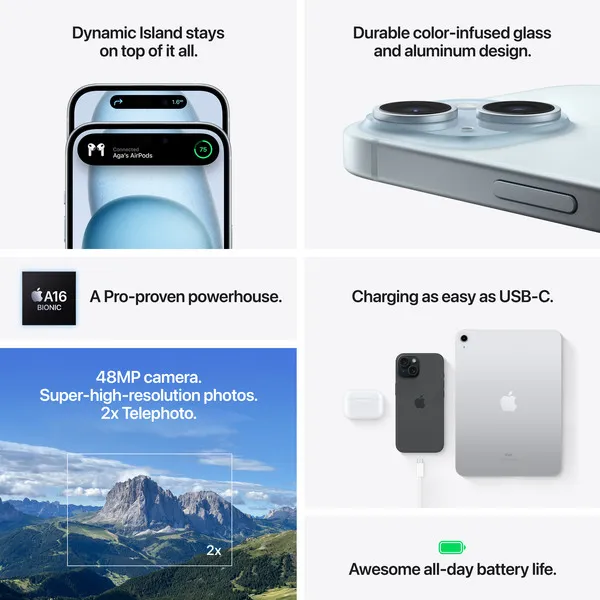 Apple iPhone 15 512 Gt -iOS-puhelin, Vihre&auml;