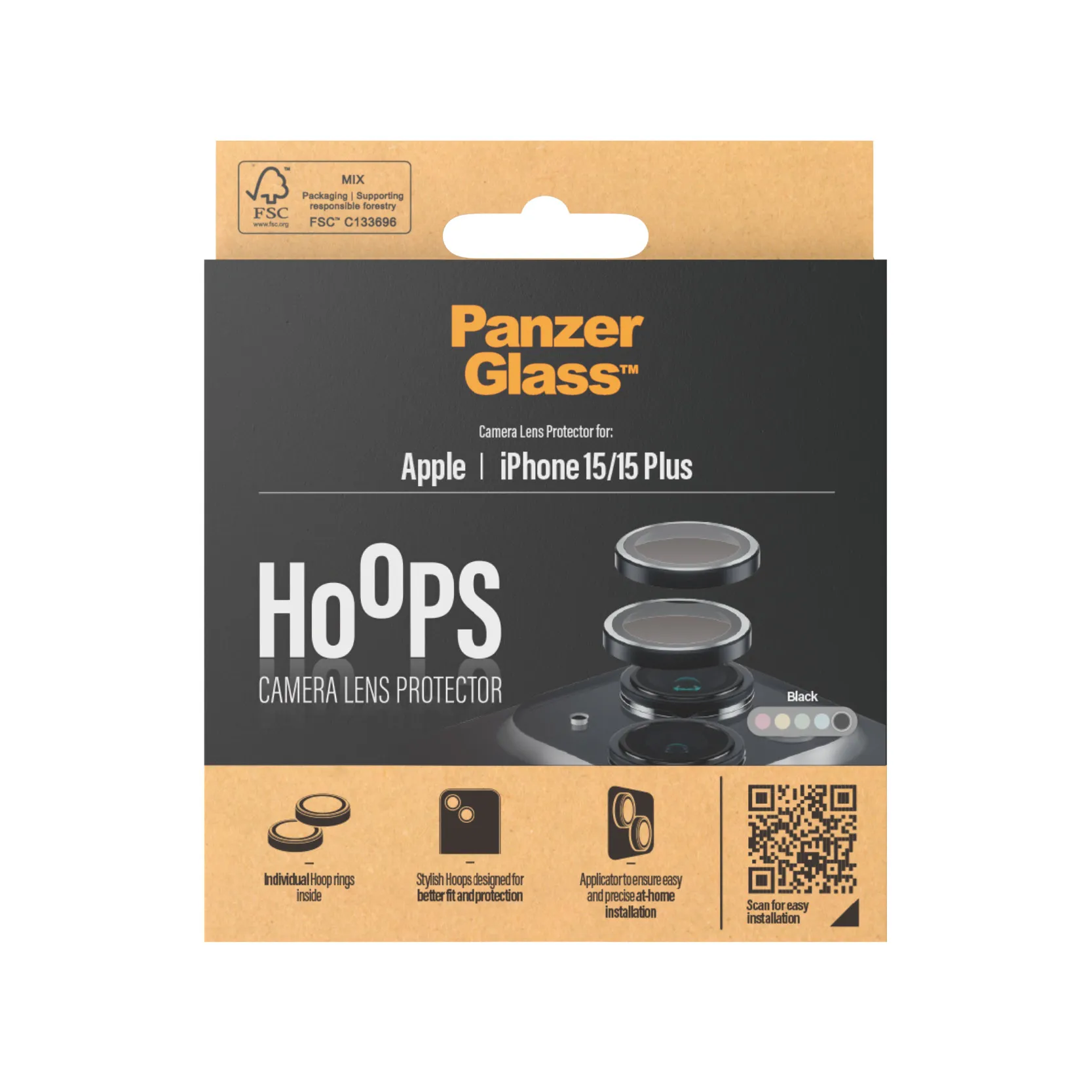 PanzerGlass Hoops iPhone 15 / 15 Plus - Camera Lens Protector, Black