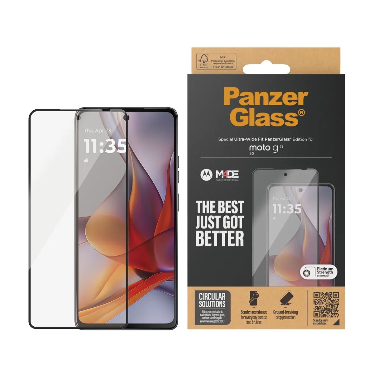 PanzerGlass Ultra-Wide Fit Moto G75 5G -panssarilasi, Black PanzerGlass Ultra-Wide Fit Moto G75 5G -panssarilasi, Black
