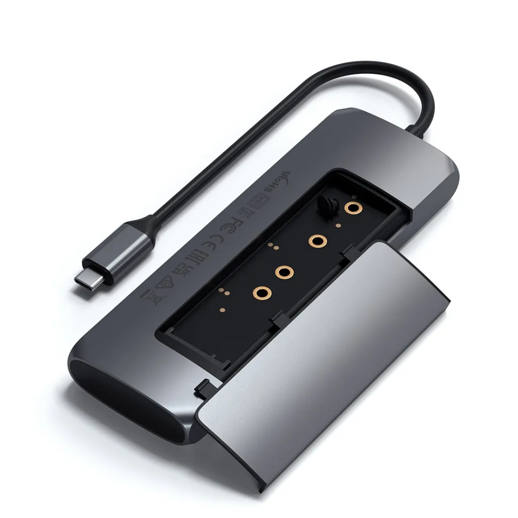 Satechi USB-C HYBRID, jossa on sisäänrakennettu SSD SSD-tallennuslokero, - Avaruusharmaa