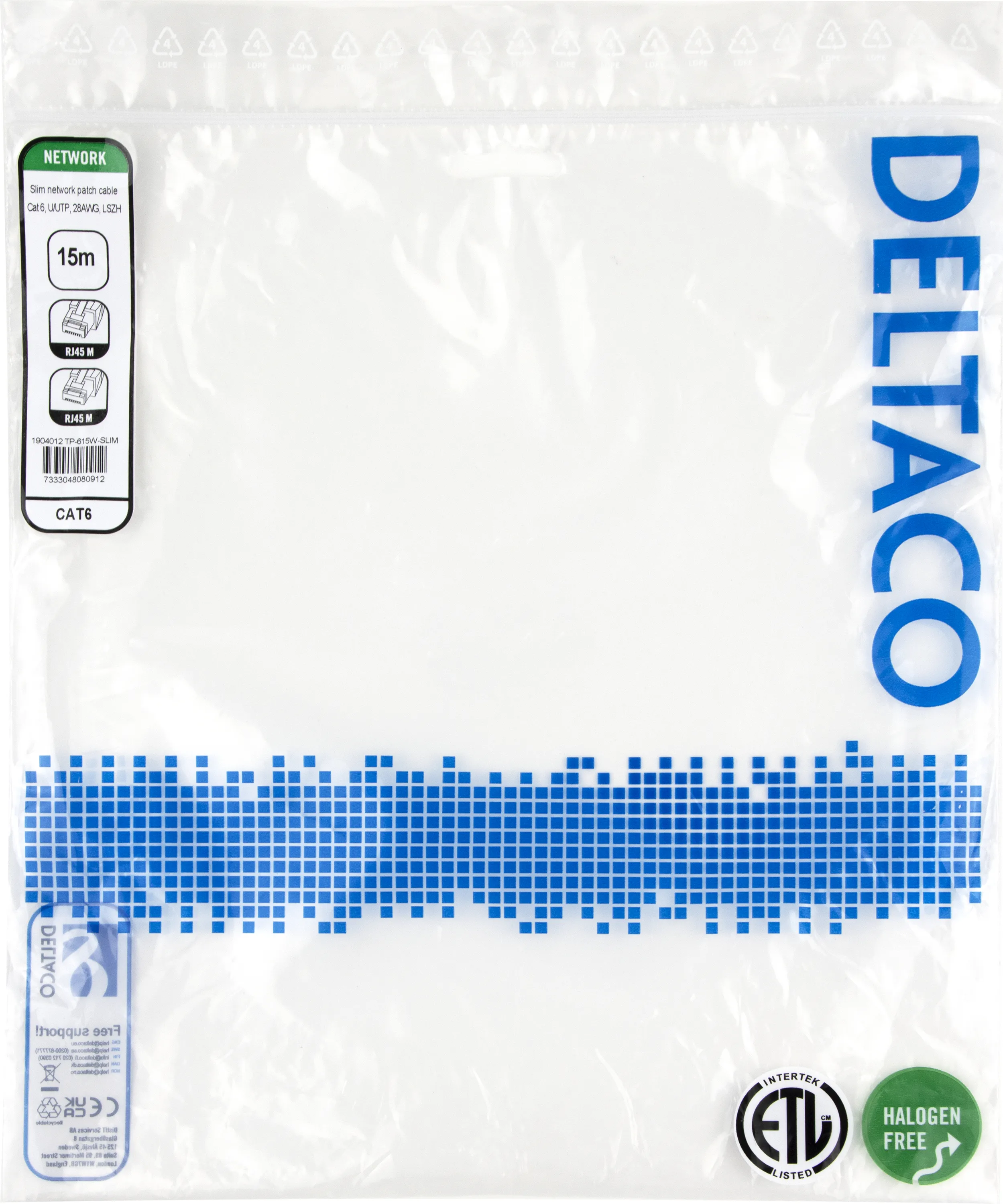 Deltaco Cat6 UTP RJ45 15m Network Cable, White