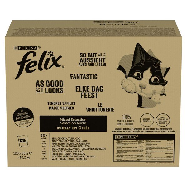 Purina Felix Mix in Jelly, Kissan m&auml;rk&auml;ruoka, Adult, 120 x 85 g