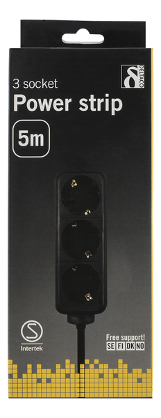 Deltaco GT-117D 3 outlets Power Strip, 3m, Black