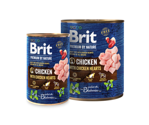 Brit Premium by Nature Chicken with Hearts, Wet food for dogs, Adult, Grain Free, 800g