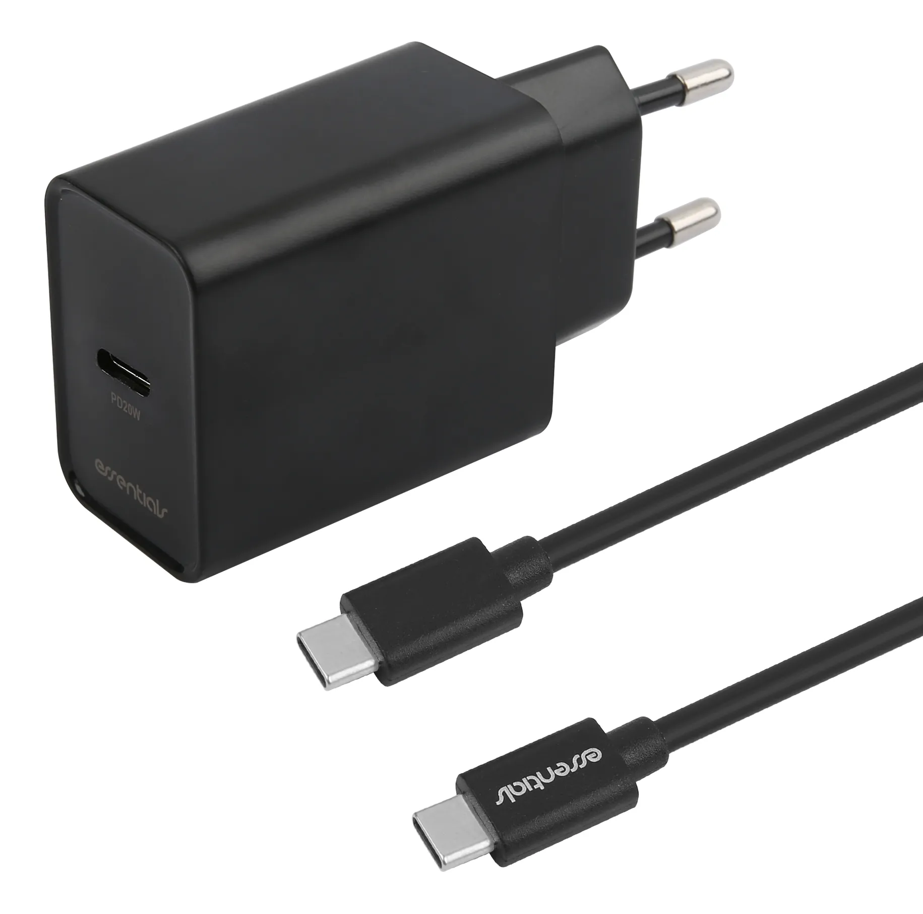 Wall charger USB-C PD 20W, 1 m USB-C/C cable,black