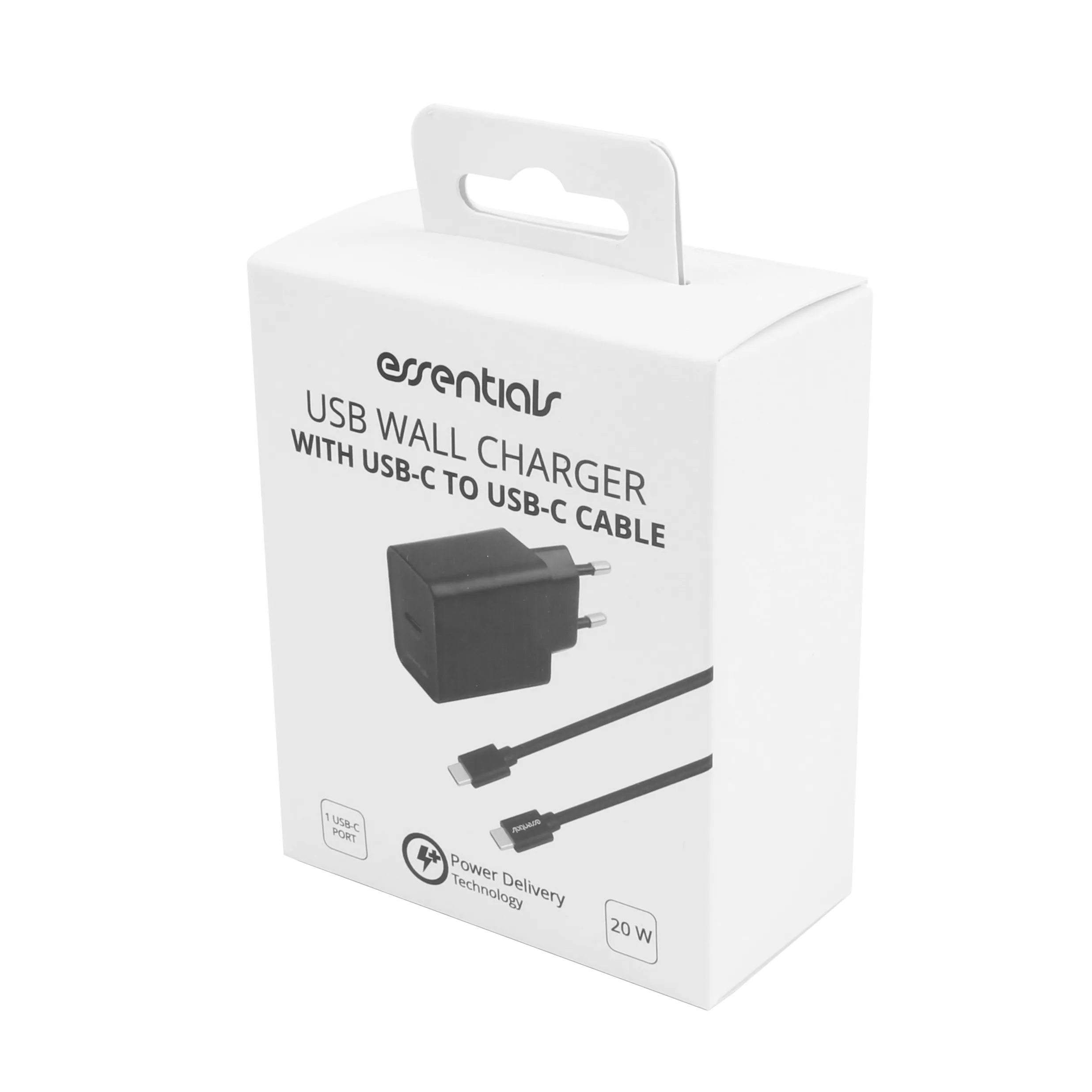 Wall charger USB-C PD 20W, 1 m USB-C/C cable,black