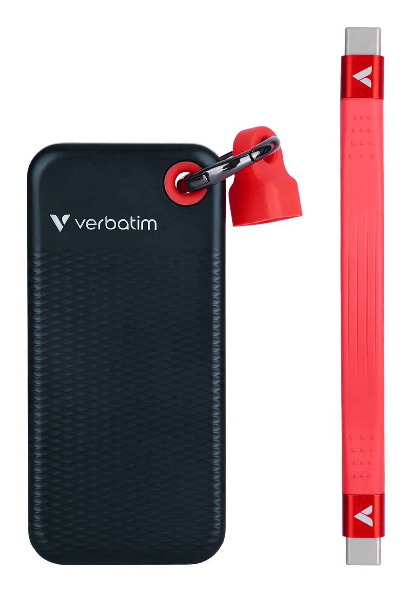 Verbatim Pocket SSD 2 TB extern SSD med USB 3.2 Gen 2 (USB-C), portabel, svart, bl&aring;