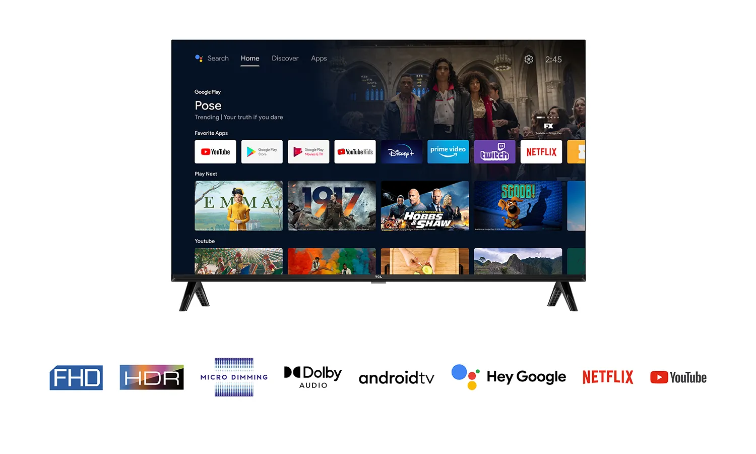TCL S54 32S5400AF 32" Full HD LED Android TV, 60 Hz, HDR10, brushed dark metal TCL S54 32S5400AF 32" Full HD LED Android TV, 60 Hz, HDR10, brushed dark metal