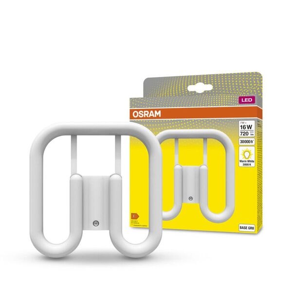 Osram DULUX LED SQUARE LED 2D-fyrkantslampa, 7 W, 720 lm, 3000 K, varmvit, GR8 2-stift, 16 W ers&auml;ttare