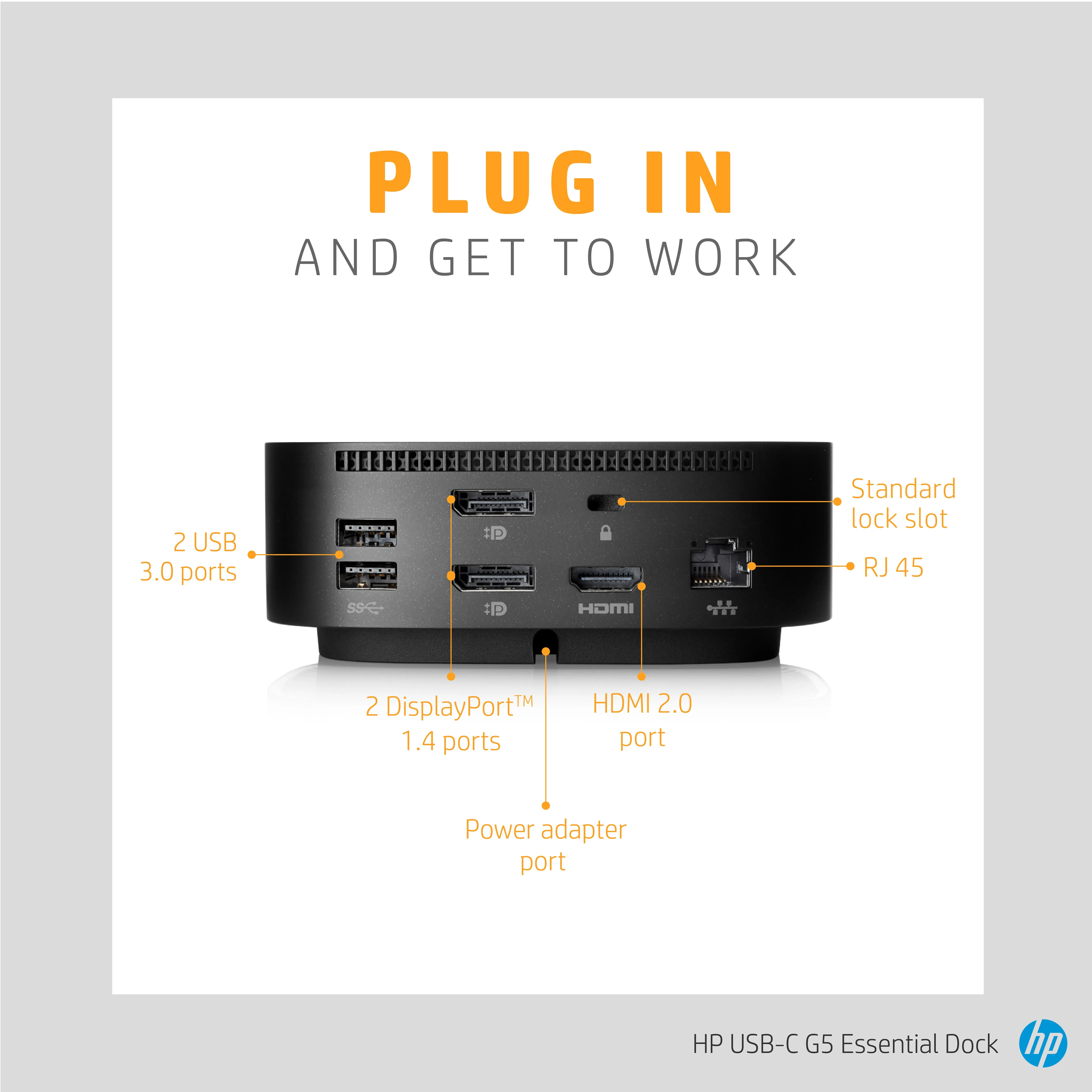 HP USB-C G5 Essential Dock EMEA - INTL English Loc - Euro plug