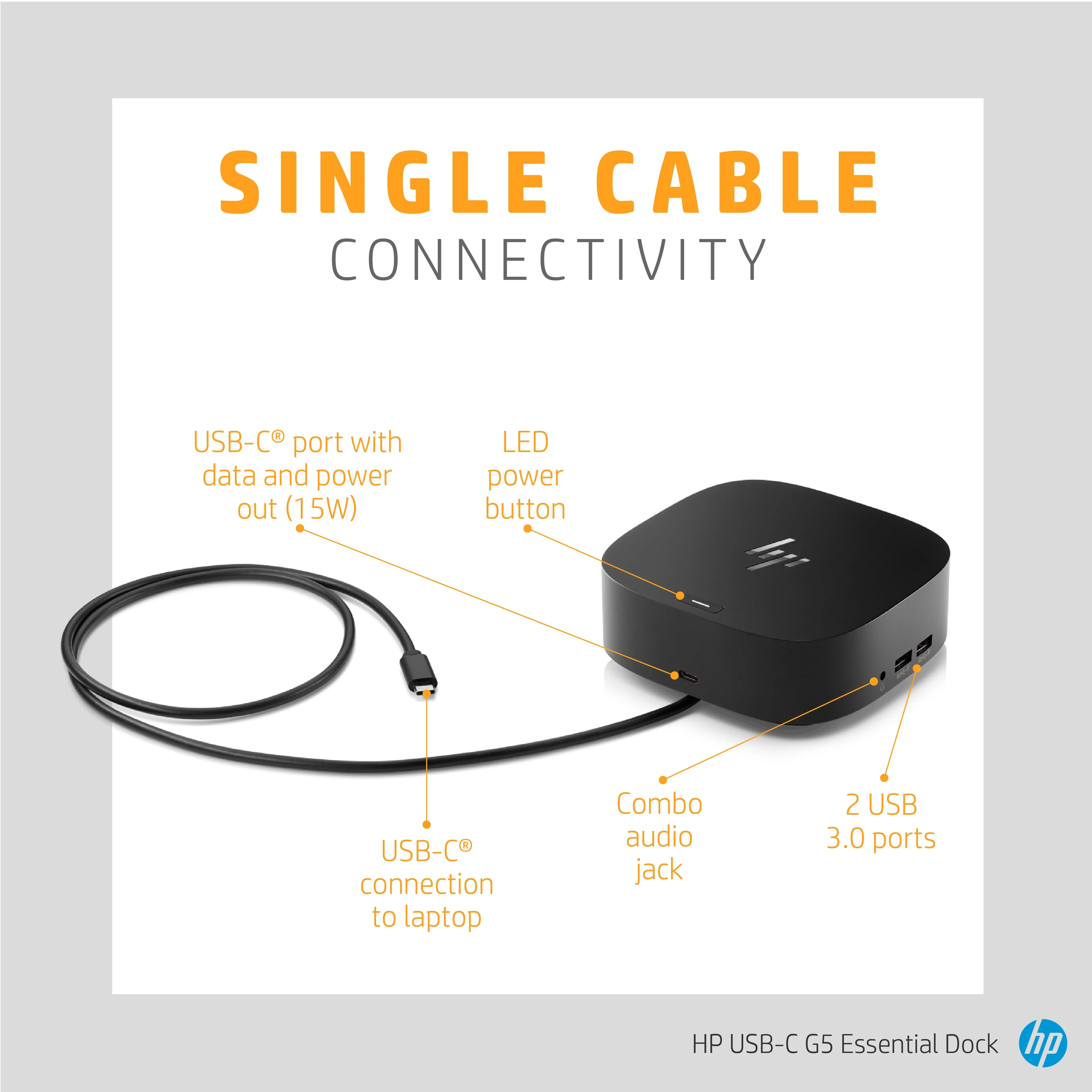 HP USB-C G5 Essential Dock EMEA - INTL English Loc - Euro plug