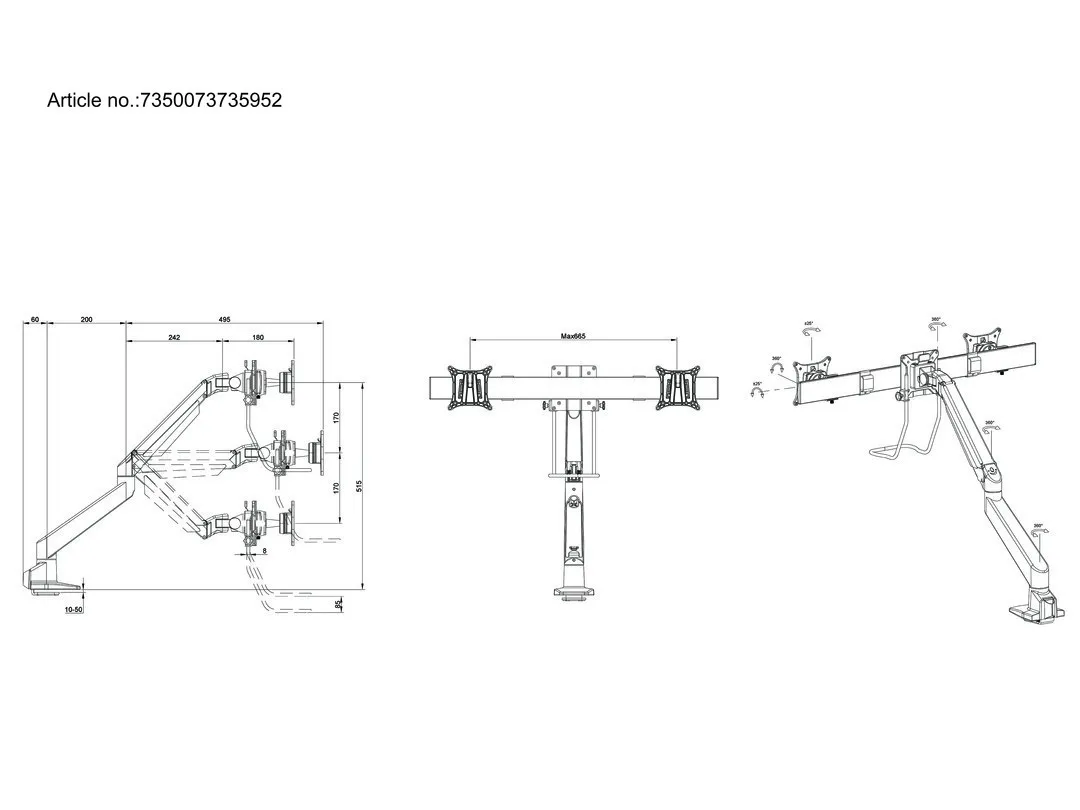 M VESA Gas Lift Arm Single Black HD w. Duo Crossbar