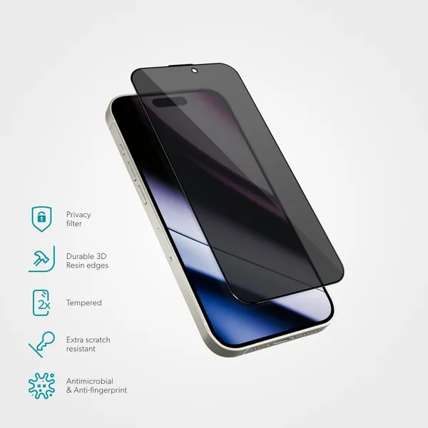 Epico Privacy Glass 3D f&ouml;r iPhone 16 - sk&auml;rmskydd