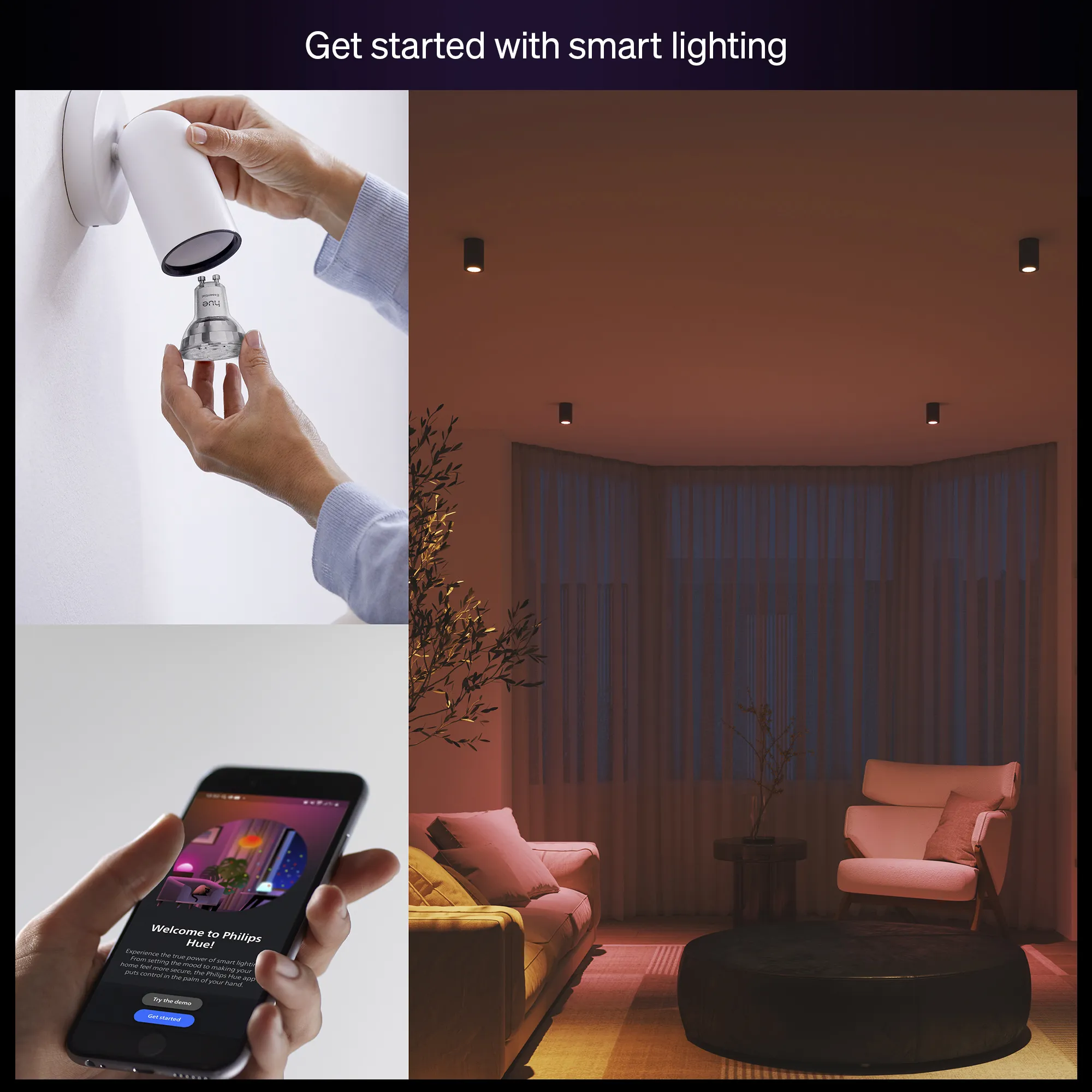 Philips Hue Essential GU10 -kohdelamppu 3 KPL + Bridge