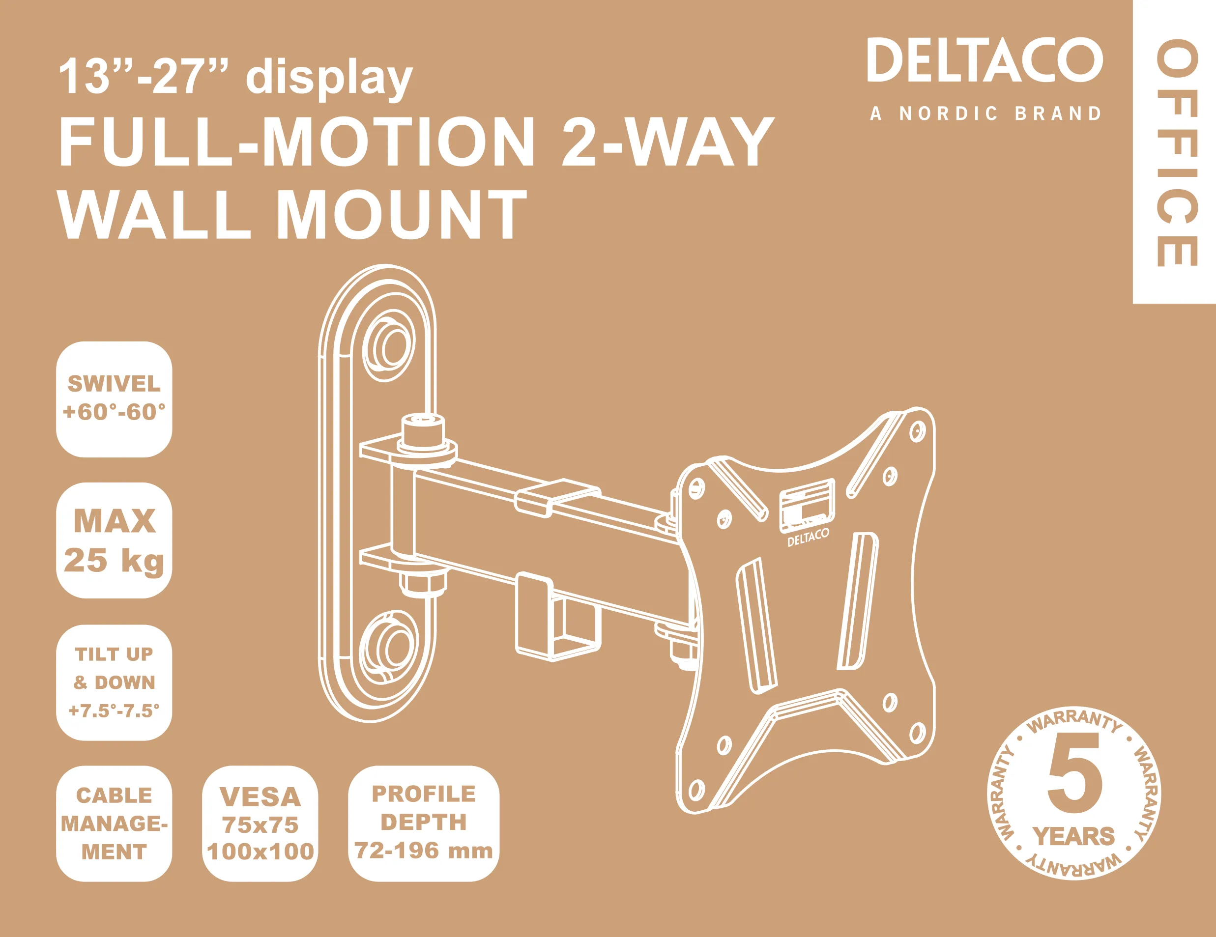 Deltaco office -sein&auml;teline, musta, 13&quot;-27&quot;, 25Kg