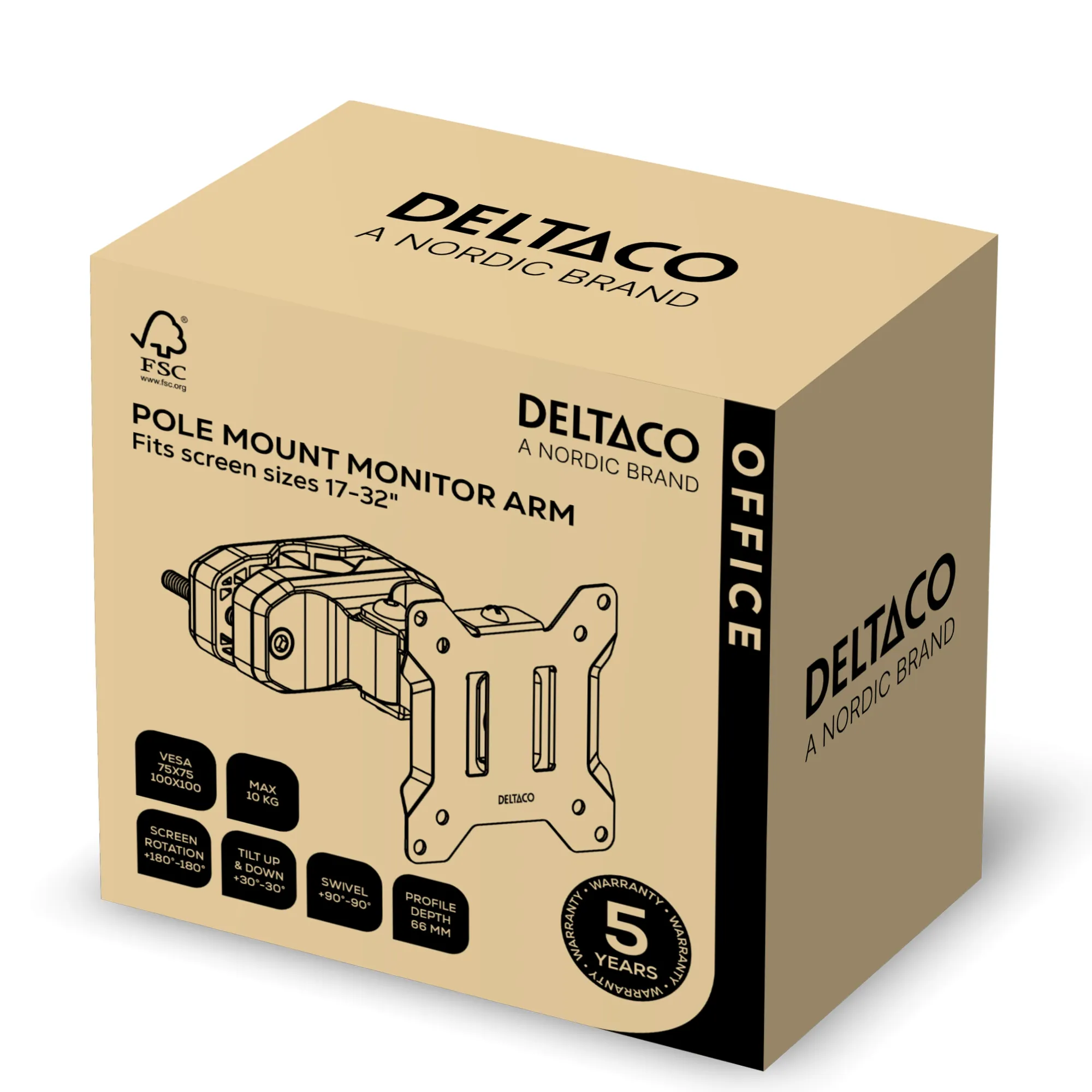 DELTACO OFFICE ARM-0304-B monitorarm, 17&ndash;32", 10 kg, svart