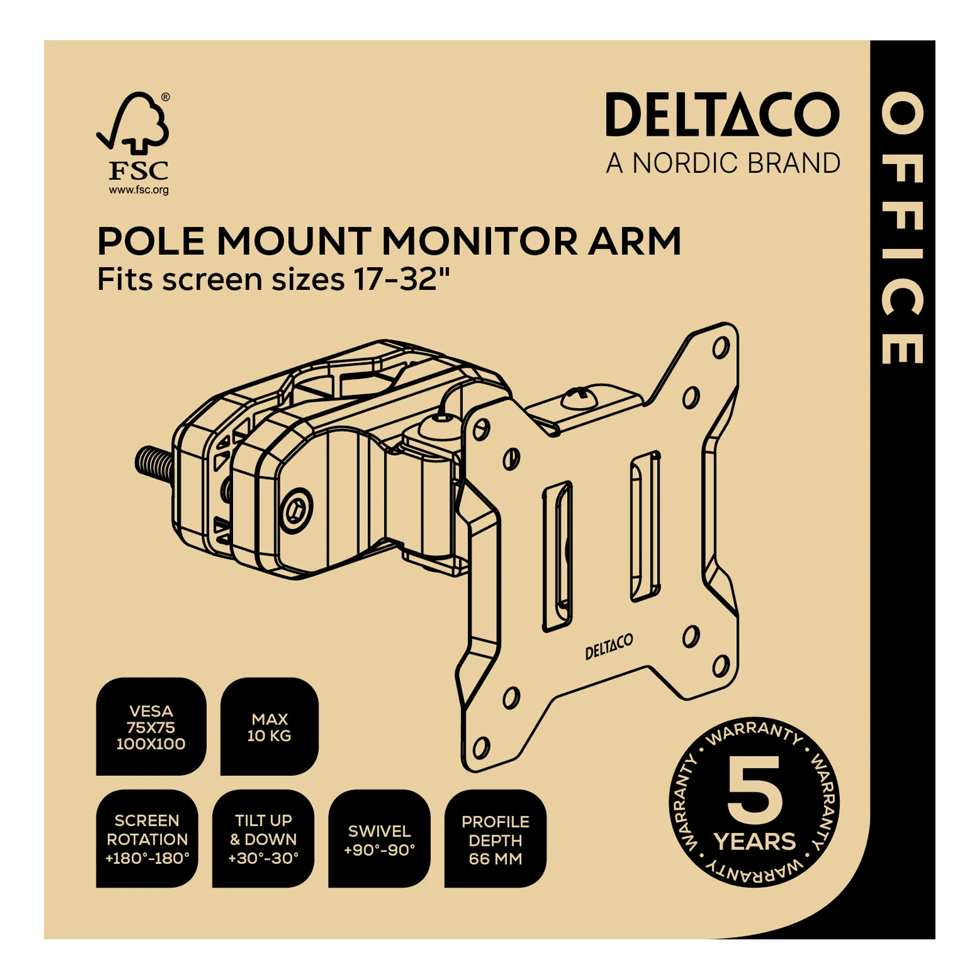 DELTACO OFFICE ARM-0304-B monitorarm, 17&ndash;32", 10 kg, svart