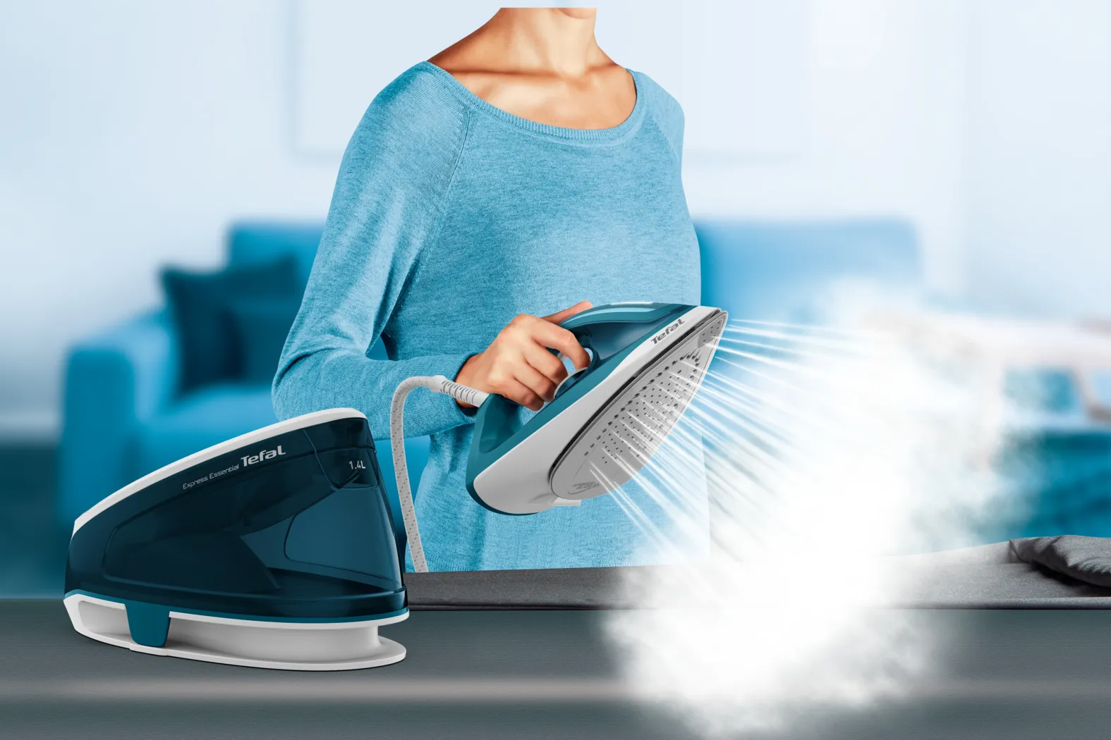 TEFAL Express Essential SV6115 Steam Generator Iron, 2200W, 5.2 bar, 1.4L, White/Grey