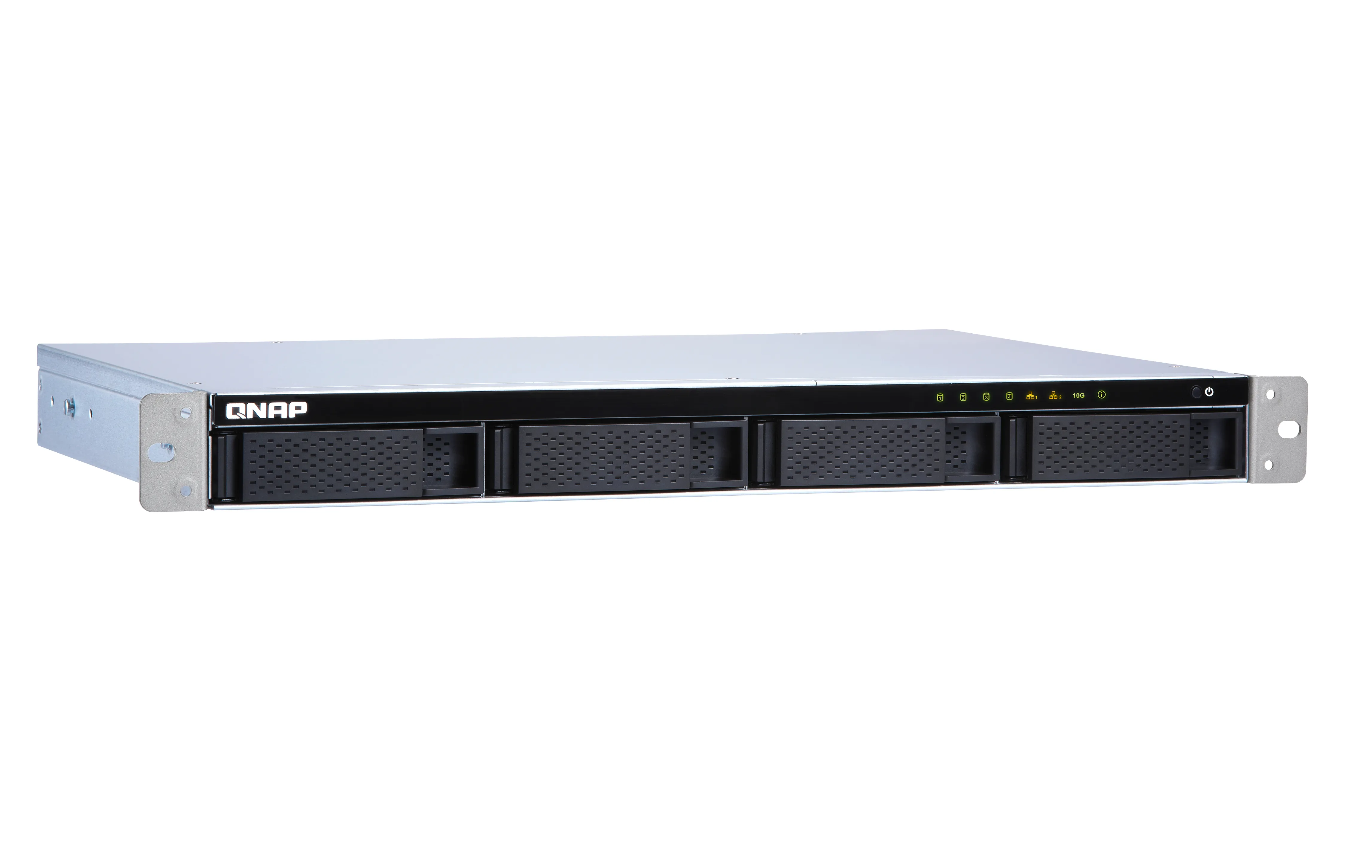 QNAP 4-Bay 4-Bay quad-core 1.7 GHz short-depth rackmount NAS with 100W power supply 2GB DDR3 SODIMM RAM max 8GB SATA 6Gb/s 1x 10GbE