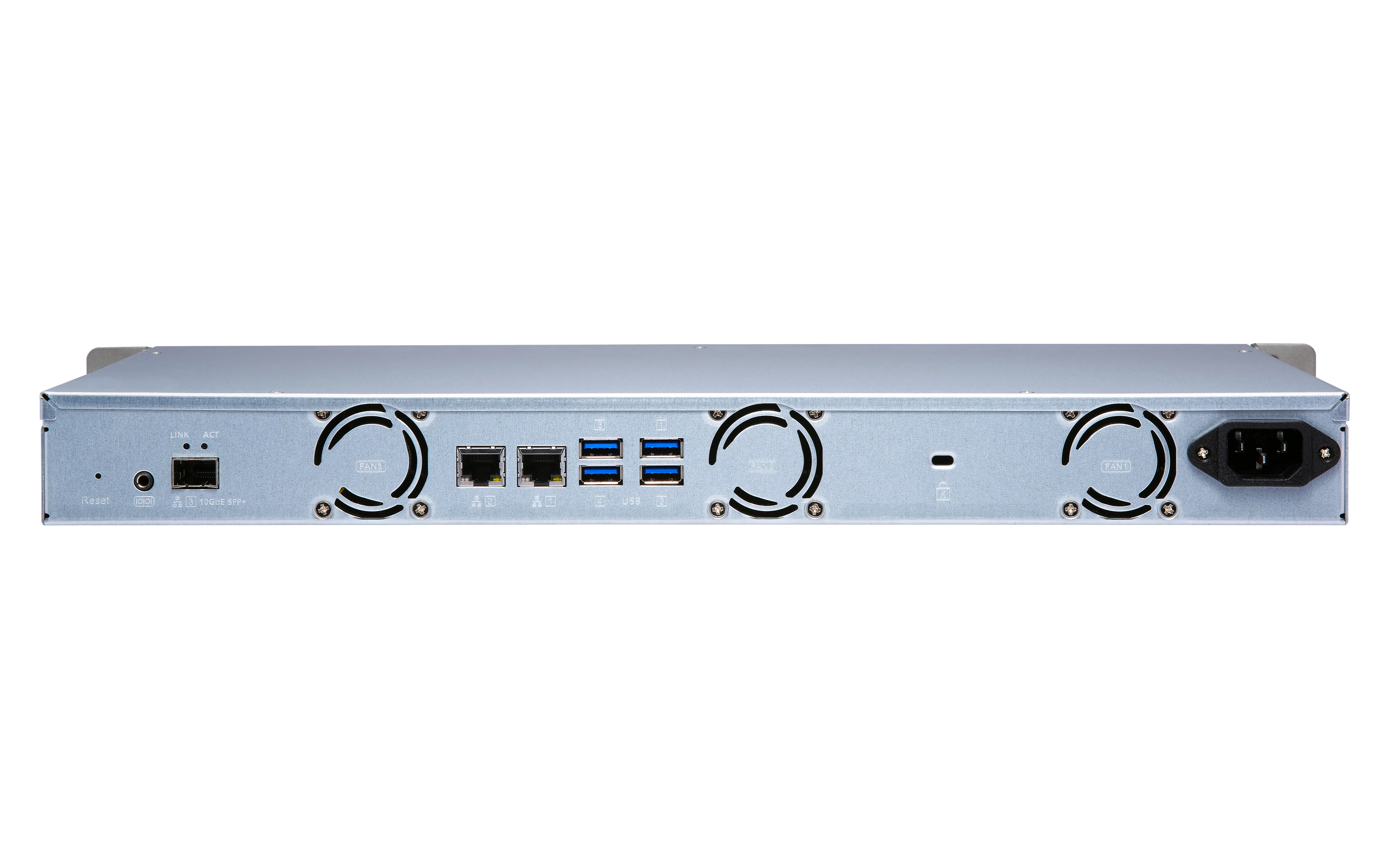 QNAP 4-Bay 4-Bay quad-core 1.7 GHz short-depth rackmount NAS with 100W power supply 2GB DDR3 SODIMM RAM max 8GB SATA 6Gb/s 1x 10GbE